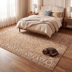 Honesty Traditional Floral Border Camel Cream Indigo Washable Indoor Outdoor Entryway Rug - RugzellaDigital Print RugRugzellaRugzellaBBB579-RECT-24x47-60x120cmRGZLLA174421Rectangle2' x 3'11" (60x120 cm)RECTANGLE | Honesty rectangle bedroom