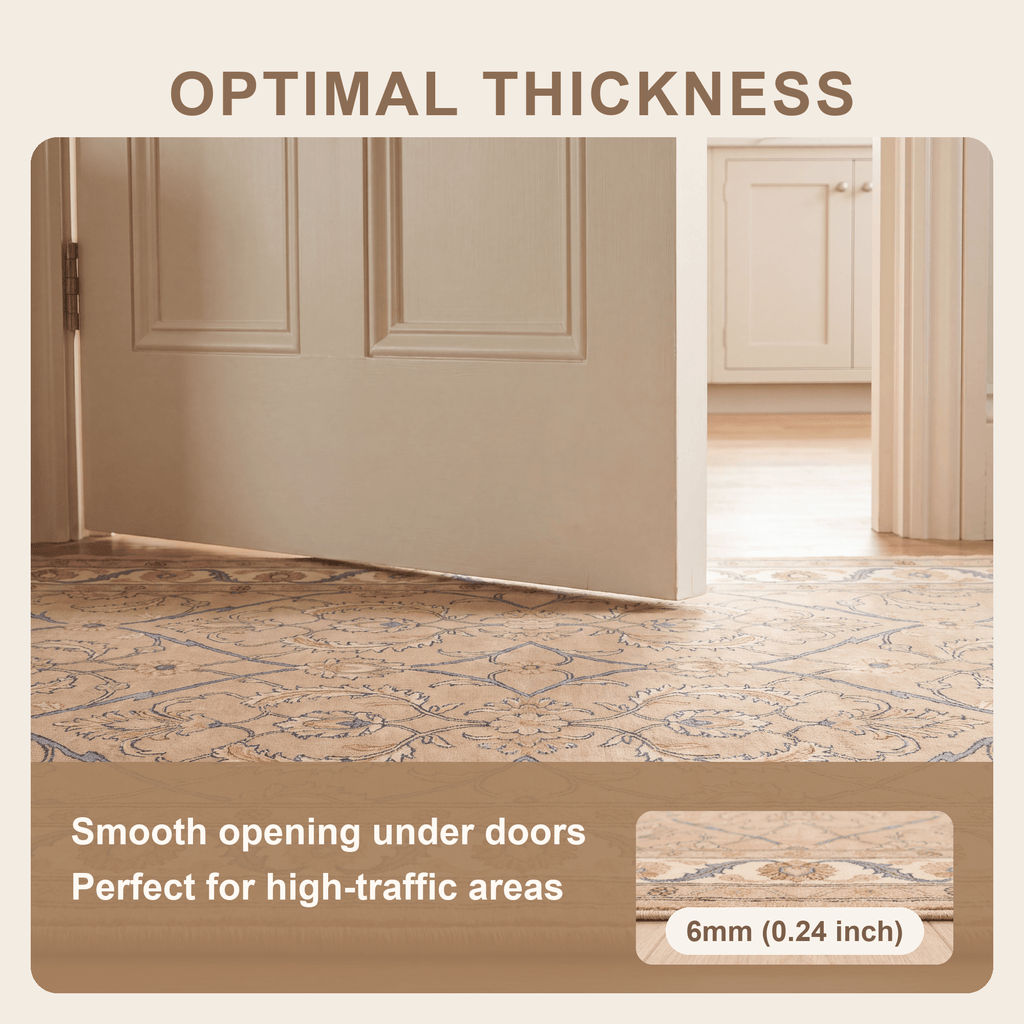 Honesty Traditional Floral Border Camel Cream Indigo Washable Indoor Outdoor Entryway Rug - RugzellaDigital Print RugRugzellaRugzellaBBB579-RECT-24x47-60x120cmRGZLLA174421Rectangle2' x 3'11" (60x120 cm)SHARED | Honesty feature thickness