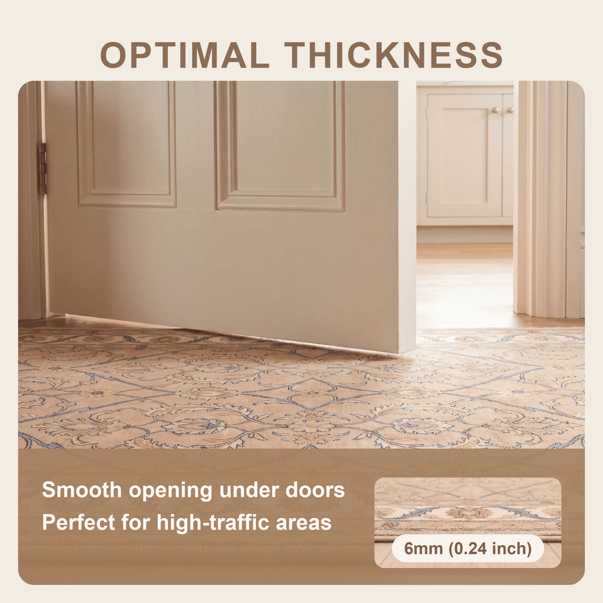 Honesty Traditional Floral Border Camel Cream Indigo Washable Indoor Outdoor Entryway Rug - RugzellaDigital Print RugRugzellaRugzellaBBB579-RECT-24x47-60x120cmRGZLLA174421Rectangle2' x 3'11" (60x120 cm)SHARED | Honesty feature thickness