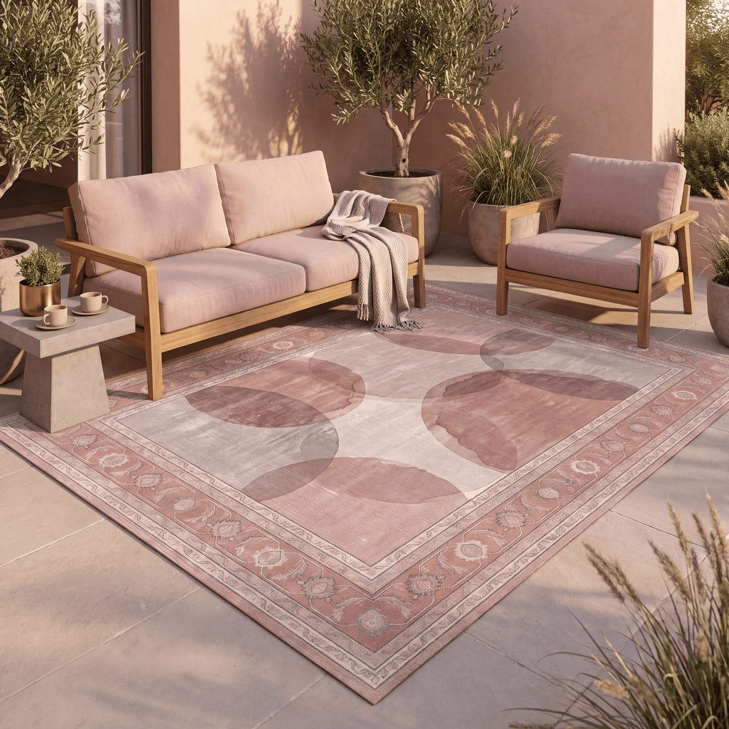 Honeysuckle Modern Overlapping Circles Clay Rose Ash Gray Washable Indoor Outdoor Entryway Rug - RugzellaDigital Print RugRugzellaRugzellaBBB580-RECT-24x47-60x120cmRGZLLA174756Rectangle2' x 3'11" (60x120 cm)RECTANGLE | Honeysuckle rectangle outdoor