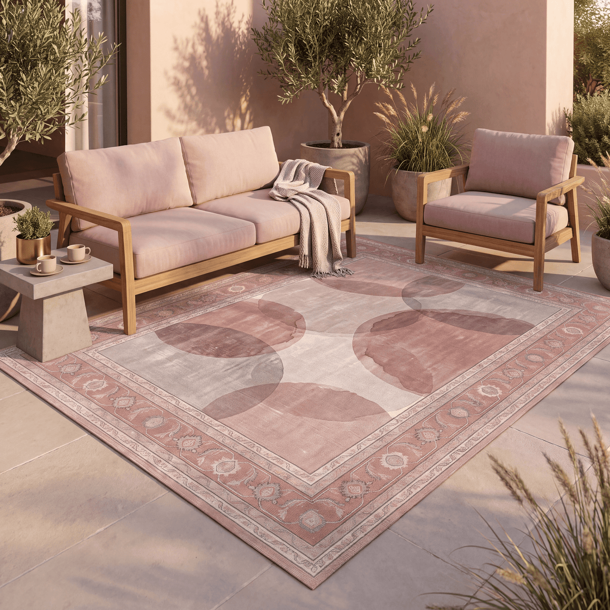 Honeysuckle Modern Overlapping Circles Clay Rose Ash Gray Washable Indoor Outdoor Entryway Rug - RugzellaDigital Print RugRugzellaRugzellaBBB580-RECT-24x47-60x120cmRGZLLA174756Rectangle2' x 3'11" (60x120 cm)RECTANGLE | Honeysuckle rectangle outdoor