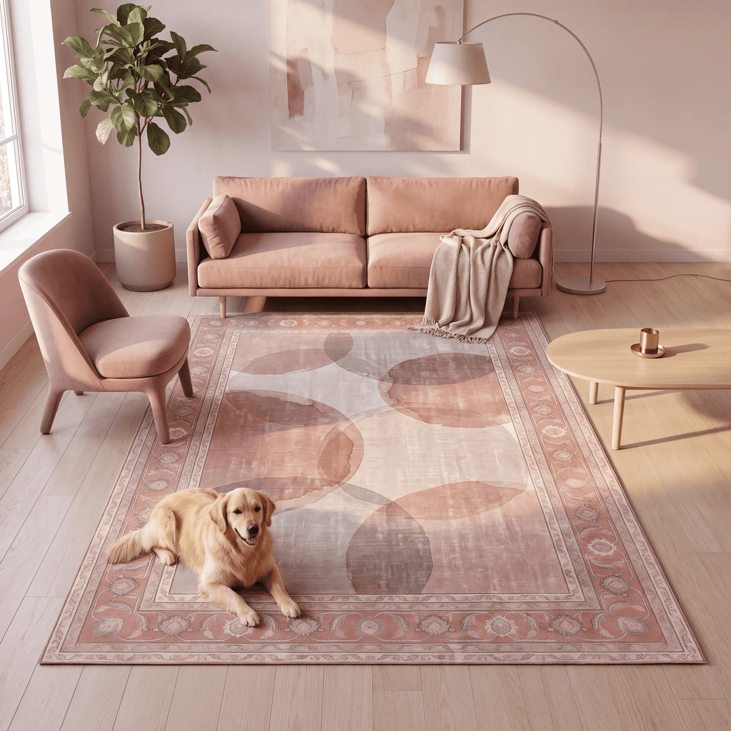 Honeysuckle Modern Overlapping Circles Clay Rose Ash Gray Washable Indoor Outdoor Entryway Rug - RugzellaDigital Print RugRugzellaRugzellaBBB580-RECT-24x47-60x120cmRGZLLA174756Rectangle2' x 3'11" (60x120 cm)RECTANGLE | Honeysuckle rectangle livingroom