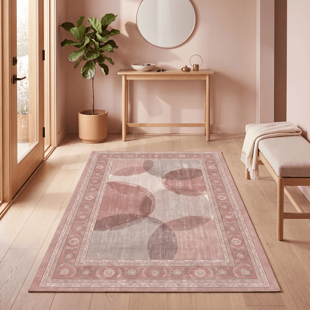 Honeysuckle Modern Overlapping Circles Clay Rose Ash Gray Washable Indoor Outdoor Entryway Rug - RugzellaDigital Print RugRugzellaRugzellaBBB580-RECT-24x47-60x120cmRGZLLA174756Rectangle2' x 3'11" (60x120 cm)RECTANGLE | Honeysuckle rectangle entryway