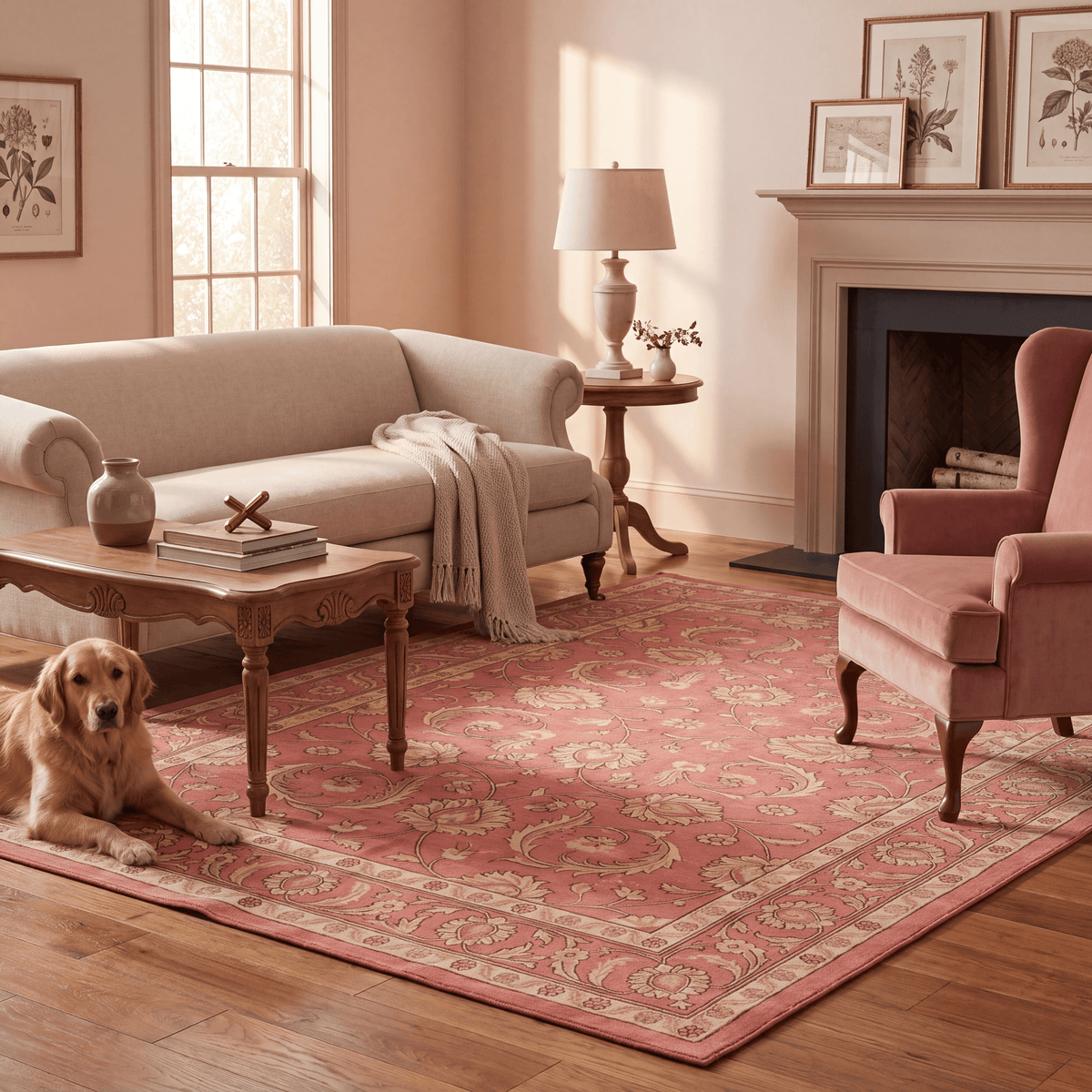 Hornwort Traditional Floral Border Rose Madder Cream Washable Indoor Outdoor Entryway Rug - RugzellaDigital Print RugRugzellaRugzellaBBB581-RECT-24x47-60x120cmRGZLLA175091Rectangle2' x 3'11" (60x120 cm)RECTANGLE | Hornwort rectangle livingroom