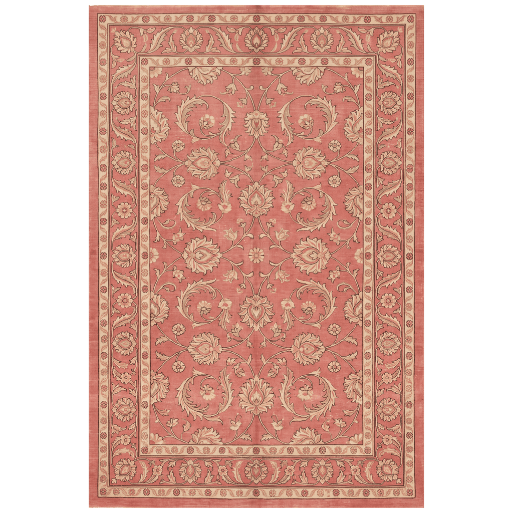 Hornwort Traditional Floral Border Rose Madder Cream Washable Indoor Outdoor Entryway Rug - RugzellaDigital Print RugRugzellaRugzellaBBB581-RECT-24x47-60x120cmRGZLLA175091Rectangle2' x 3'11" (60x120 cm)RECTANGLE | HERO | Hornwort rectangle