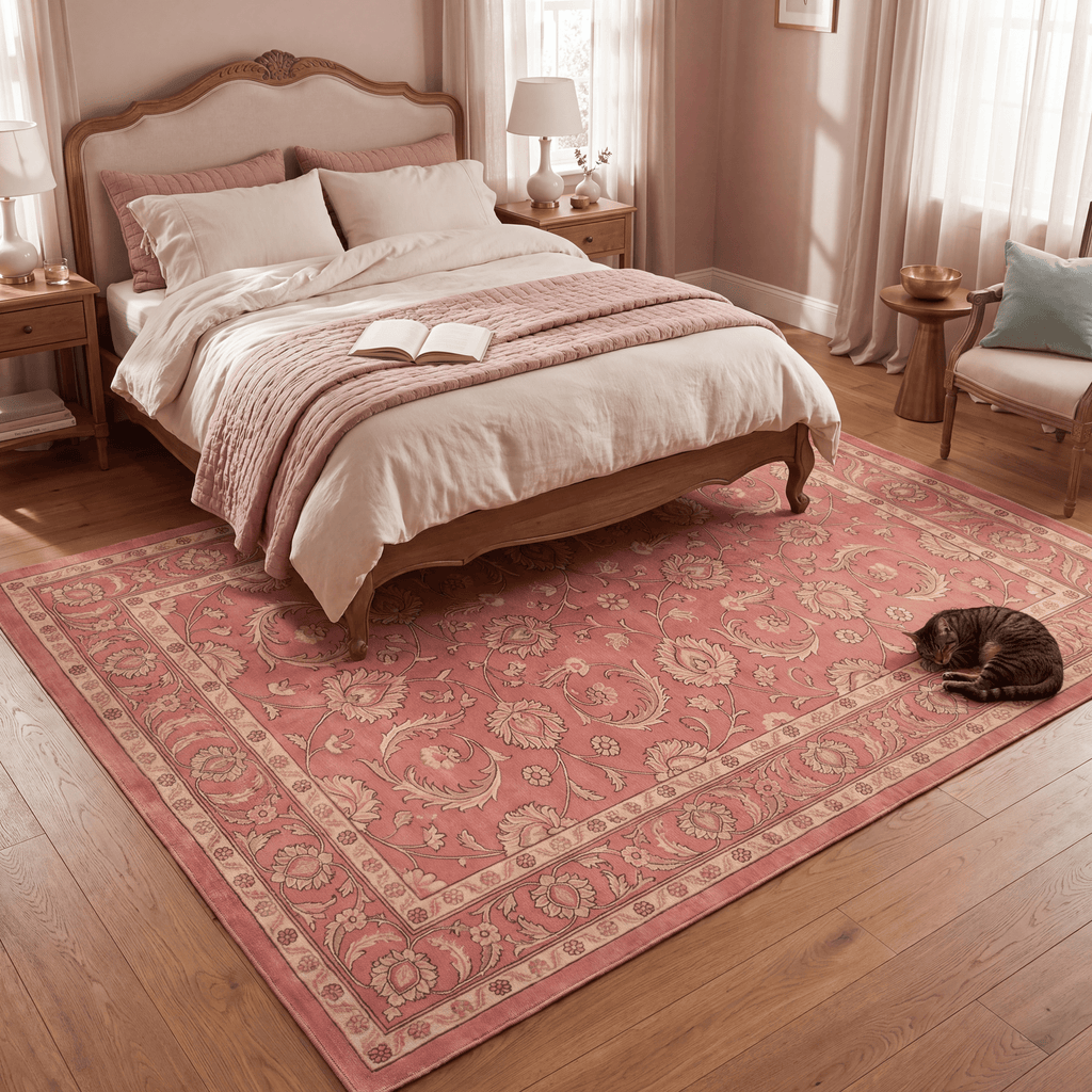 Hornwort Traditional Floral Border Rose Madder Cream Washable Indoor Outdoor Entryway Rug - RugzellaDigital Print RugRugzellaRugzellaBBB581-RECT-24x47-60x120cmRGZLLA175091Rectangle2' x 3'11" (60x120 cm)RECTANGLE | Hornwort rectangle bedroom