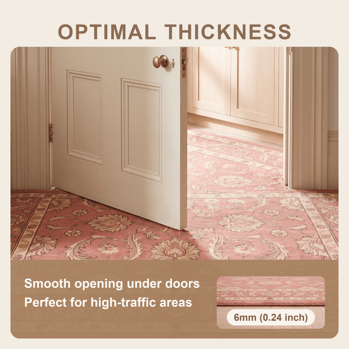 Hornwort Traditional Floral Border Rose Madder Cream Washable Indoor Outdoor Entryway Rug - RugzellaDigital Print RugRugzellaRugzellaBBB581-RECT-24x47-60x120cmRGZLLA175091Rectangle2' x 3'11" (60x120 cm)SHARED | Hornwort feature thickness