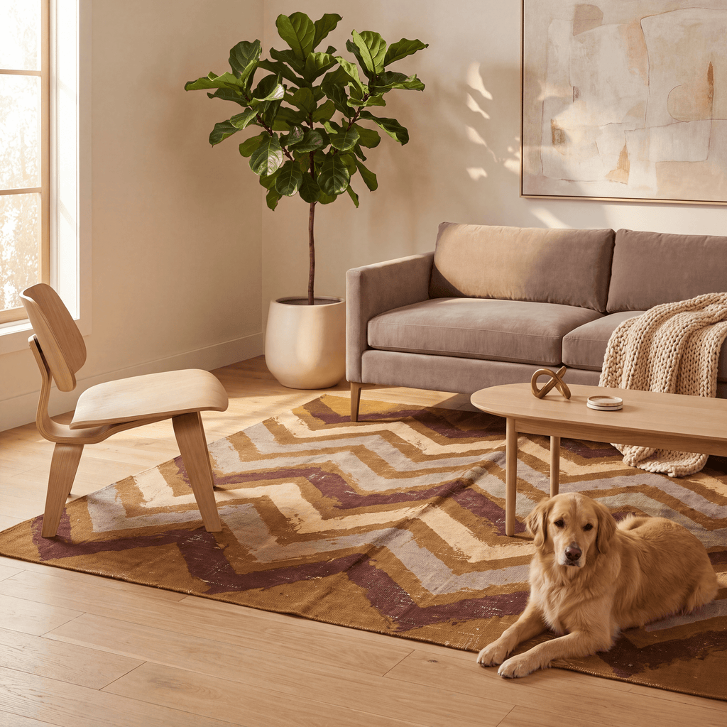 Houndstongue Modern Brushstroke Stripe Bronze Umber Wheat Washable Indoor Outdoor Entryway Rug - RugzellaDigital Print RugRugzellaRugzellaBBB583-RECT-24x47-60x120cmRGZLLA175761Rectangle2' x 3'11" (60x120 cm)RECTANGLE | Houndstongue rectangle livingroom