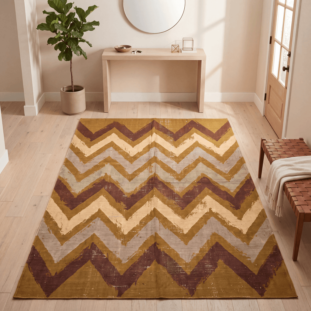 Houndstongue Modern Brushstroke Stripe Bronze Umber Wheat Washable Indoor Outdoor Entryway Rug - RugzellaDigital Print RugRugzellaRugzellaBBB583-RECT-24x47-60x120cmRGZLLA175761Rectangle2' x 3'11" (60x120 cm)RECTANGLE | Houndstongue rectangle entryway