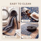Howe Traditional Floral Border Indigo Ivory Madder Red Washable Indoor Outdoor Entryway Rug - RugzellaDigital Print RugRugzellaRugzellaBBB457-RECT-24x47-60x120cmRGZLLA129866Rectangle2' x 3'11" (60x120 cm)SHARED | Howe feature clean