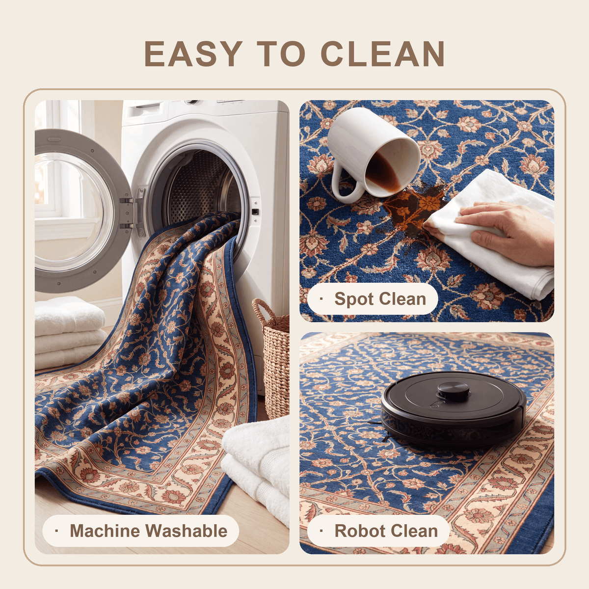 Howe Traditional Floral Border Indigo Ivory Madder Red Washable Indoor Outdoor Entryway Rug - RugzellaDigital Print RugRugzellaRugzellaBBB457-RECT-24x47-60x120cmRGZLLA129866Rectangle2' x 3'11" (60x120 cm)SHARED | Howe feature clean