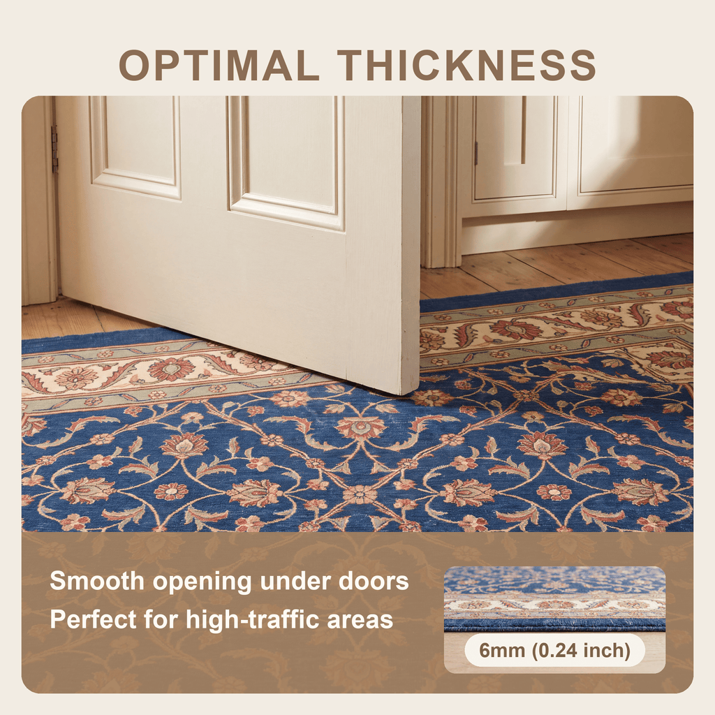 Howe Traditional Floral Border Indigo Ivory Madder Red Washable Indoor Outdoor Entryway Rug - RugzellaDigital Print RugRugzellaRugzellaBBB457-RECT-24x47-60x120cmRGZLLA129866Rectangle2' x 3'11" (60x120 cm)SHARED | Howe feature thickness