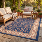 Howe Traditional Floral Border Indigo Ivory Madder Red Washable Indoor Outdoor Entryway Rug - RugzellaDigital Print RugRugzellaRugzellaBBB457-RECT-24x47-60x120cmRGZLLA129866Rectangle2' x 3'11" (60x120 cm)RECTANGLE | Howe rectangle outdoor
