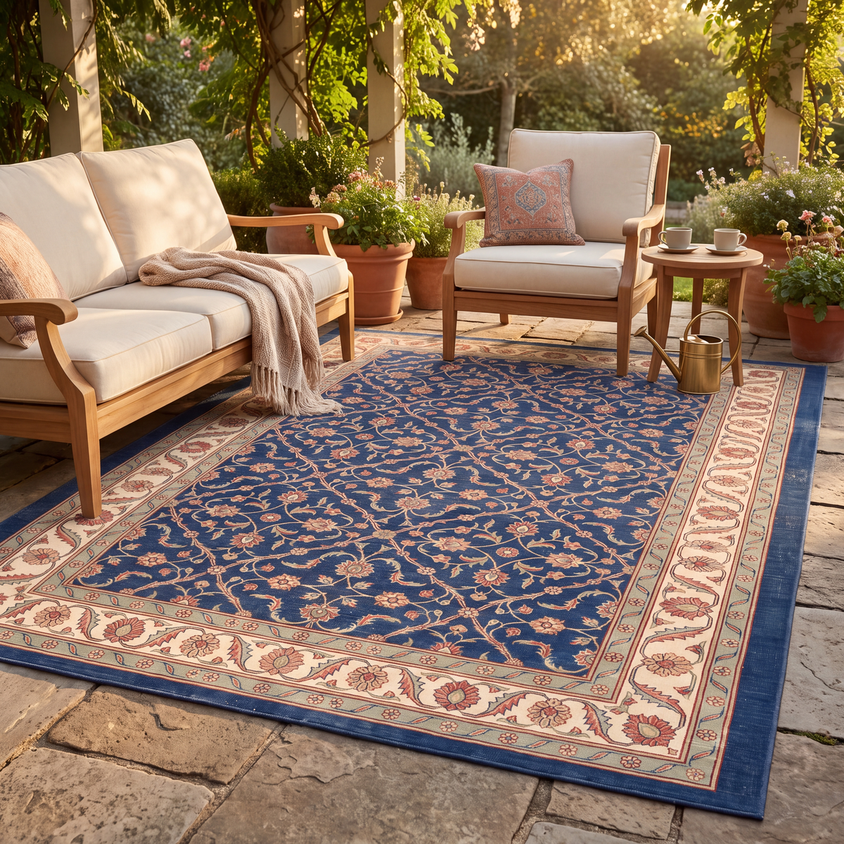 Howe Traditional Floral Border Indigo Ivory Madder Red Washable Indoor Outdoor Entryway Rug - RugzellaDigital Print RugRugzellaRugzellaBBB457-RECT-24x47-60x120cmRGZLLA129866Rectangle2' x 3'11" (60x120 cm)RECTANGLE | Howe rectangle outdoor