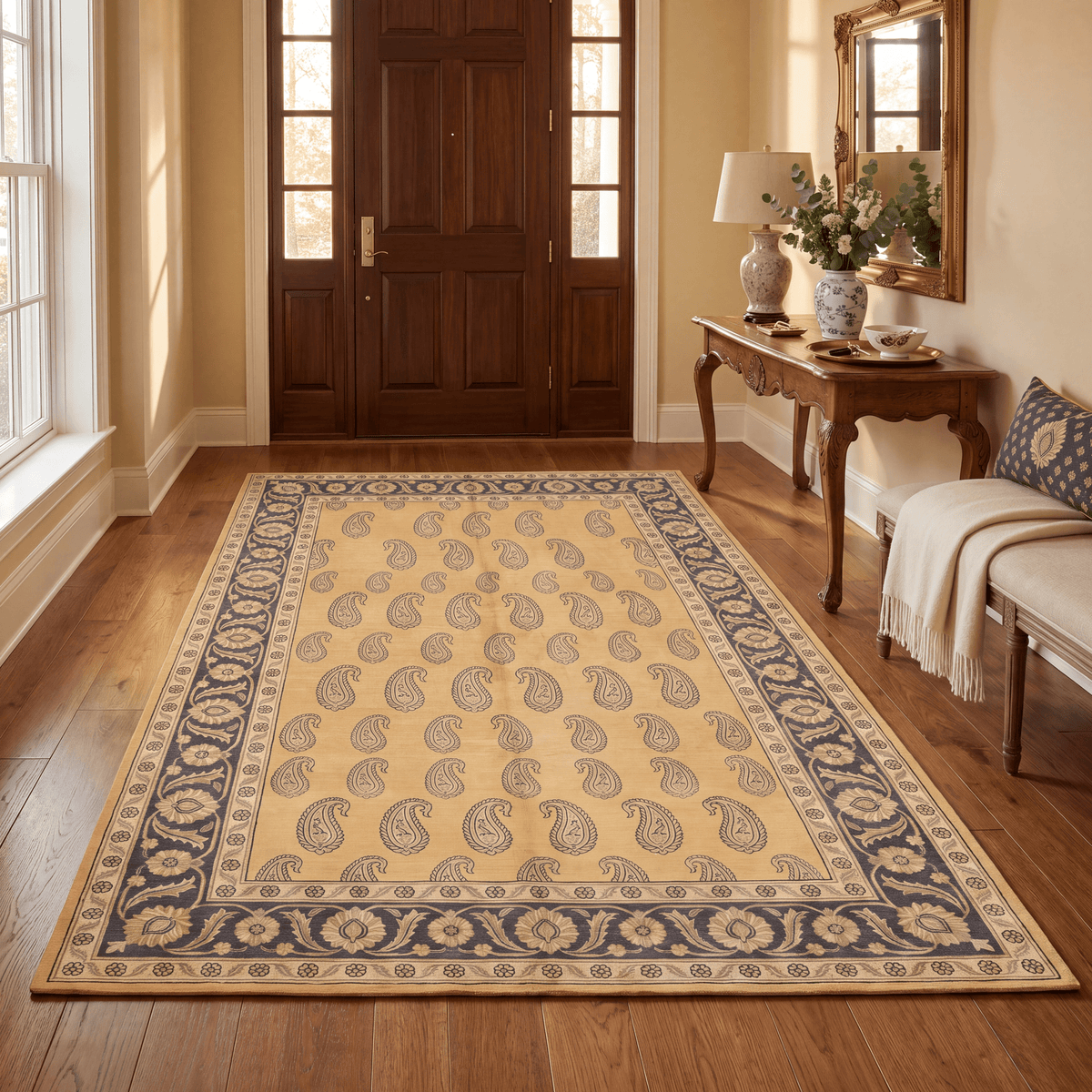 Hyacinth Traditional All Over Floral Bordered Mustard Charcoal Ivory Washable Indoor Outdoor Entryway Rug - RugzellaDigital Print RugRugzellaRugzellaBBB584-RECT-24x47-60x120cmRGZLLA176096Rectangle2' x 3'11" (60x120 cm)RECTANGLE | Hyacinth rectangle entryway