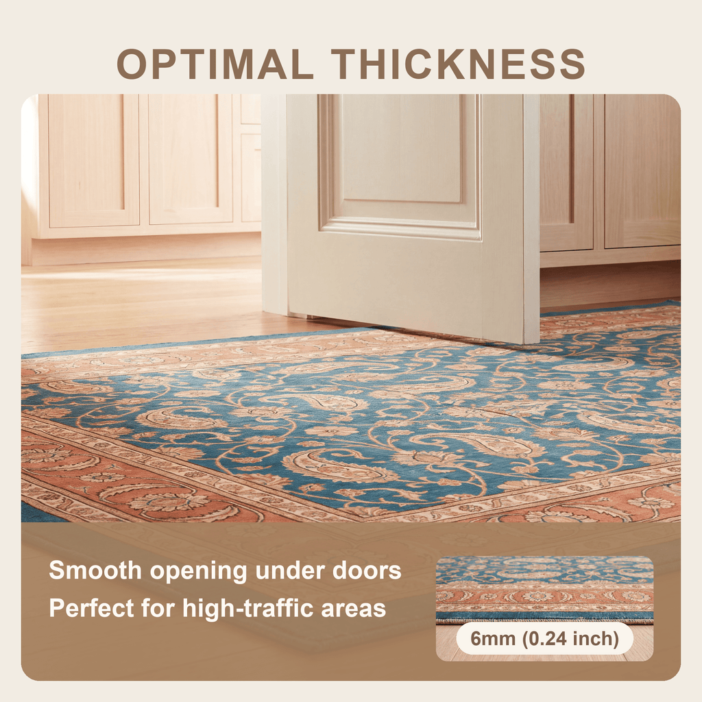 Hyssop Traditional All-Over Floral Bordered Teal Copper Cream Washable Indoor Outdoor Entryway Rug - RugzellaDigital Print RugRugzellaRugzellaBBB585-RECT-24x47-60x120cmRGZLLA176431Rectangle2' x 3'11" (60x120 cm)SHARED | Hyssop feature thickness