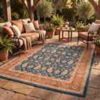 Hyssop Traditional All-Over Floral Bordered Teal Copper Cream Washable Indoor Outdoor Entryway Rug - RugzellaDigital Print RugRugzellaRugzellaBBB585-RECT-24x47-60x120cmRGZLLA176431Rectangle2' x 3'11" (60x120 cm)RECTANGLE | Hyssop rectangle outdoor