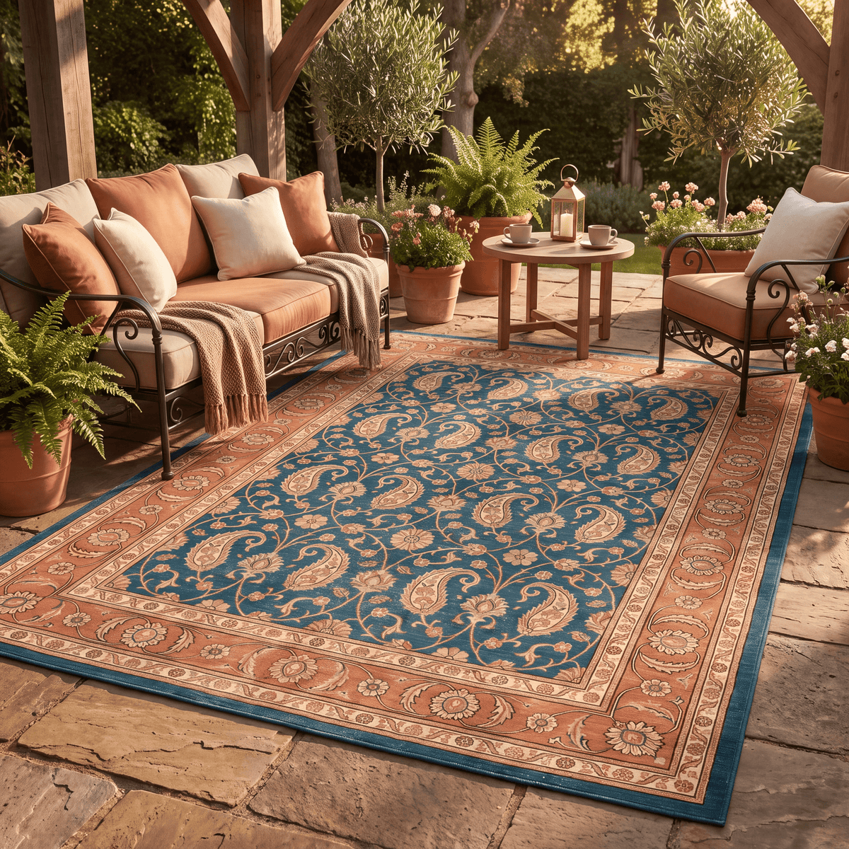 Hyssop Traditional All-Over Floral Bordered Teal Copper Cream Washable Indoor Outdoor Entryway Rug - RugzellaDigital Print RugRugzellaRugzellaBBB585-RECT-24x47-60x120cmRGZLLA176431Rectangle2' x 3'11" (60x120 cm)RECTANGLE | Hyssop rectangle outdoor