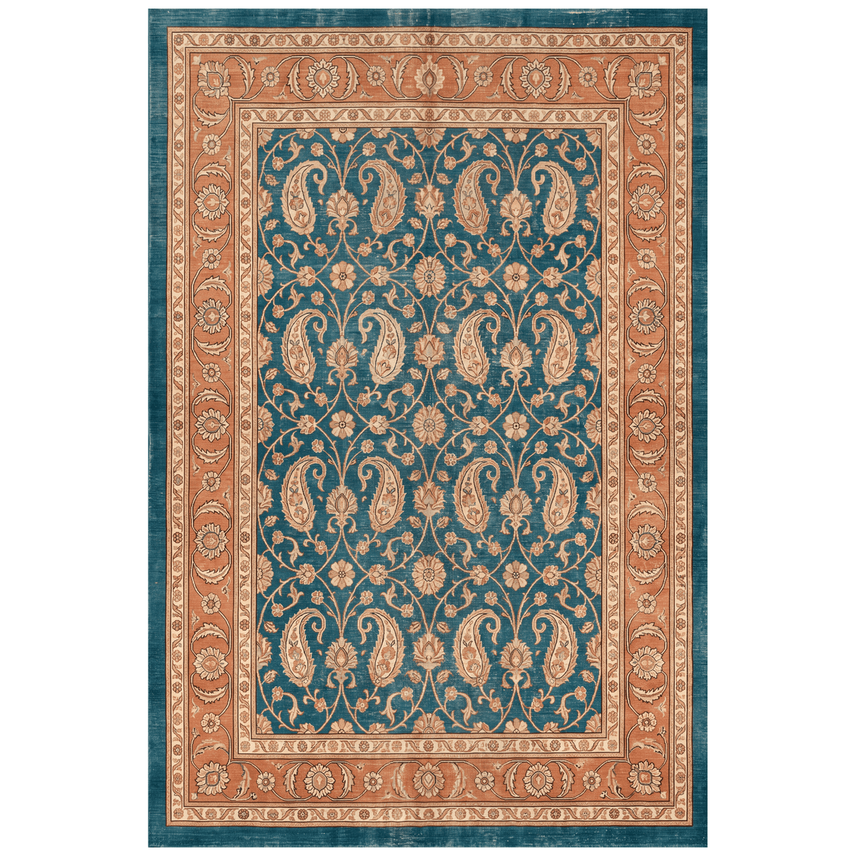 Hyssop Traditional All-Over Floral Bordered Teal Copper Cream Washable Indoor Outdoor Entryway Rug - RugzellaDigital Print RugRugzellaRugzellaBBB585-RECT-24x47-60x120cmRGZLLA176431Rectangle2' x 3'11" (60x120 cm)RECTANGLE | HERO | Hyssop rectangle