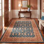 Hyssop Traditional All-Over Floral Bordered Teal Copper Cream Washable Indoor Outdoor Entryway Rug - RugzellaDigital Print RugRugzellaRugzellaBBB585-RECT-24x47-60x120cmRGZLLA176431Rectangle2' x 3'11" (60x120 cm)RECTANGLE | Hyssop rectangle entryway