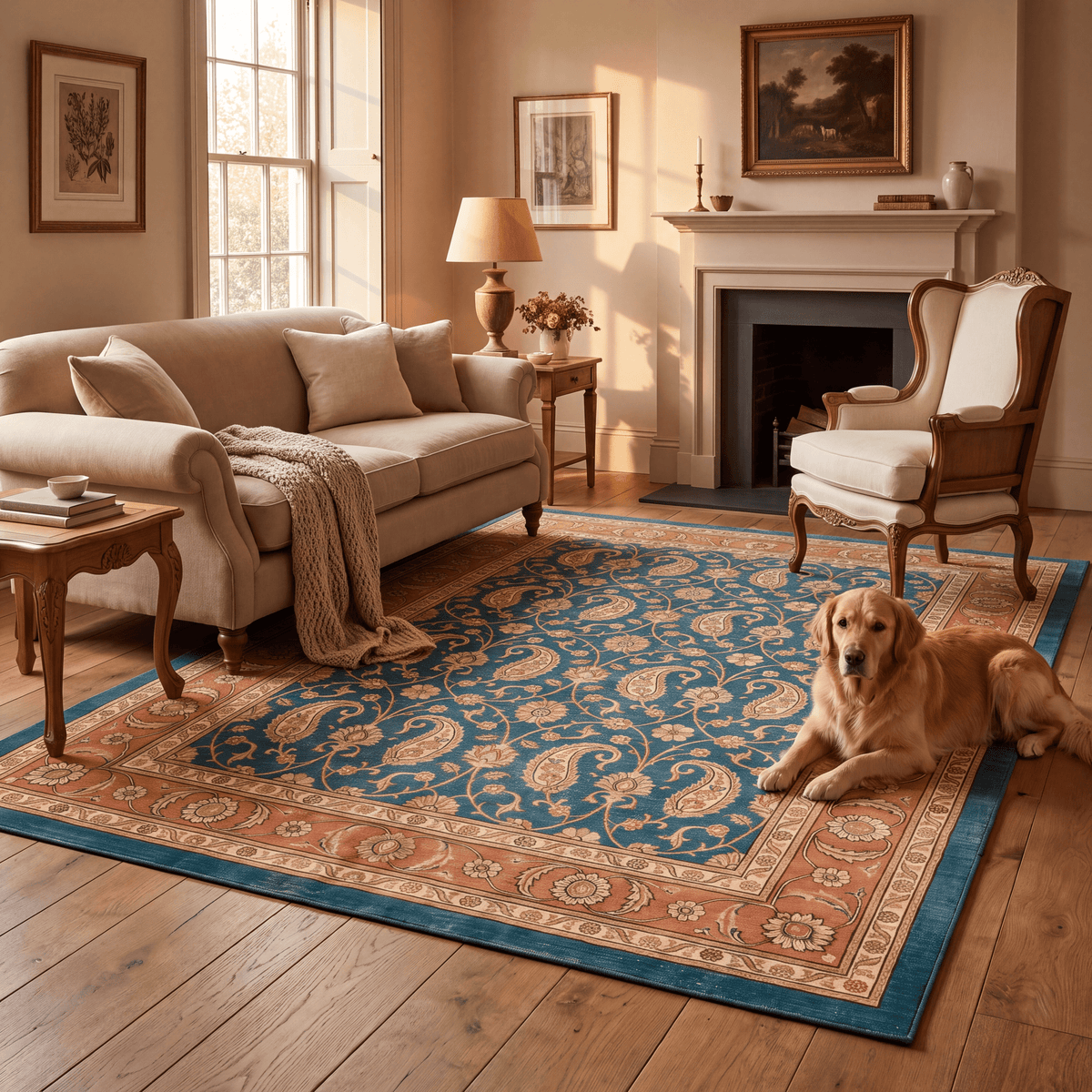 Hyssop Traditional All-Over Floral Bordered Teal Copper Cream Washable Indoor Outdoor Entryway Rug - RugzellaDigital Print RugRugzellaRugzellaBBB585-RECT-24x47-60x120cmRGZLLA176431Rectangle2' x 3'11" (60x120 cm)RECTANGLE | Hyssop rectangle livingroom