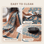 Hyssop Traditional All-Over Floral Bordered Teal Copper Cream Washable Indoor Outdoor Entryway Rug - RugzellaDigital Print RugRugzellaRugzellaBBB585-RECT-24x47-60x120cmRGZLLA176431Rectangle2' x 3'11" (60x120 cm)SHARED | Hyssop feature clean