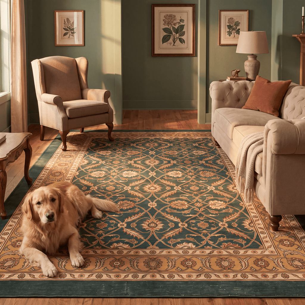 Inlet2 Traditional Floral Border Forest Green Gold Cream Washable Indoor Outdoor Rug - RugzellaDigital Print RugRugzellaRugzellaBBB425-RECT-24x47-60x120cmRGZLLA123166Rectangle2' x 3'11" (60x120 cm)RECTANGLE | Inlet2 rectangle livingroom