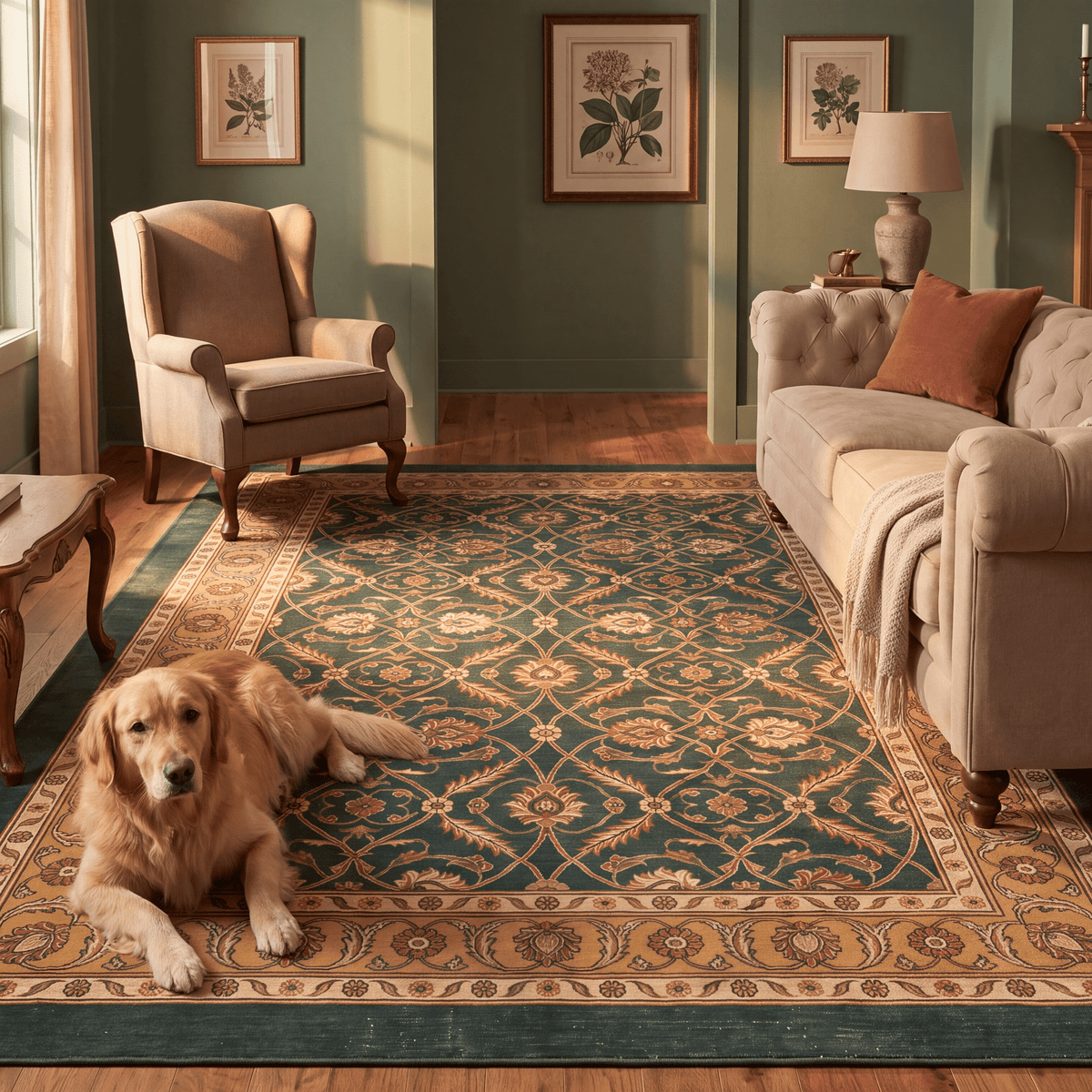 Inlet2 Traditional Floral Border Forest Green Gold Cream Washable Indoor Outdoor Rug - RugzellaDigital Print RugRugzellaRugzellaBBB425-RECT-24x47-60x120cmRGZLLA123166Rectangle2' x 3'11" (60x120 cm)RECTANGLE | Inlet2 rectangle livingroom