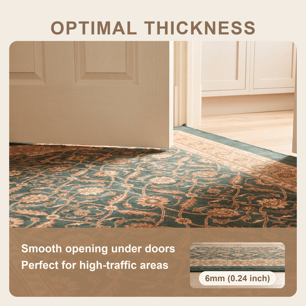 Inlet2 Traditional Floral Border Forest Green Gold Cream Washable Indoor Outdoor Rug - RugzellaDigital Print RugRugzellaRugzellaBBB425-RECT-24x47-60x120cmRGZLLA123166Rectangle2' x 3'11" (60x120 cm)SHARED | Inlet2 feature thickness