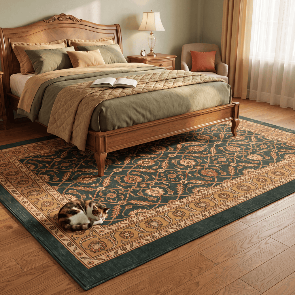 Inlet2 Traditional Floral Border Forest Green Gold Cream Washable Indoor Outdoor Rug - RugzellaDigital Print RugRugzellaRugzellaBBB425-RECT-24x47-60x120cmRGZLLA123166Rectangle2' x 3'11" (60x120 cm)RECTANGLE | Inlet2 rectangle bedroom