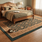 Inlet2 Traditional Floral Border Forest Green Gold Cream Washable Indoor Outdoor Rug - RugzellaDigital Print RugRugzellaRugzellaBBB425-RECT-24x47-60x120cmRGZLLA123166Rectangle2' x 3'11" (60x120 cm)RECTANGLE | Inlet2 rectangle bedroom