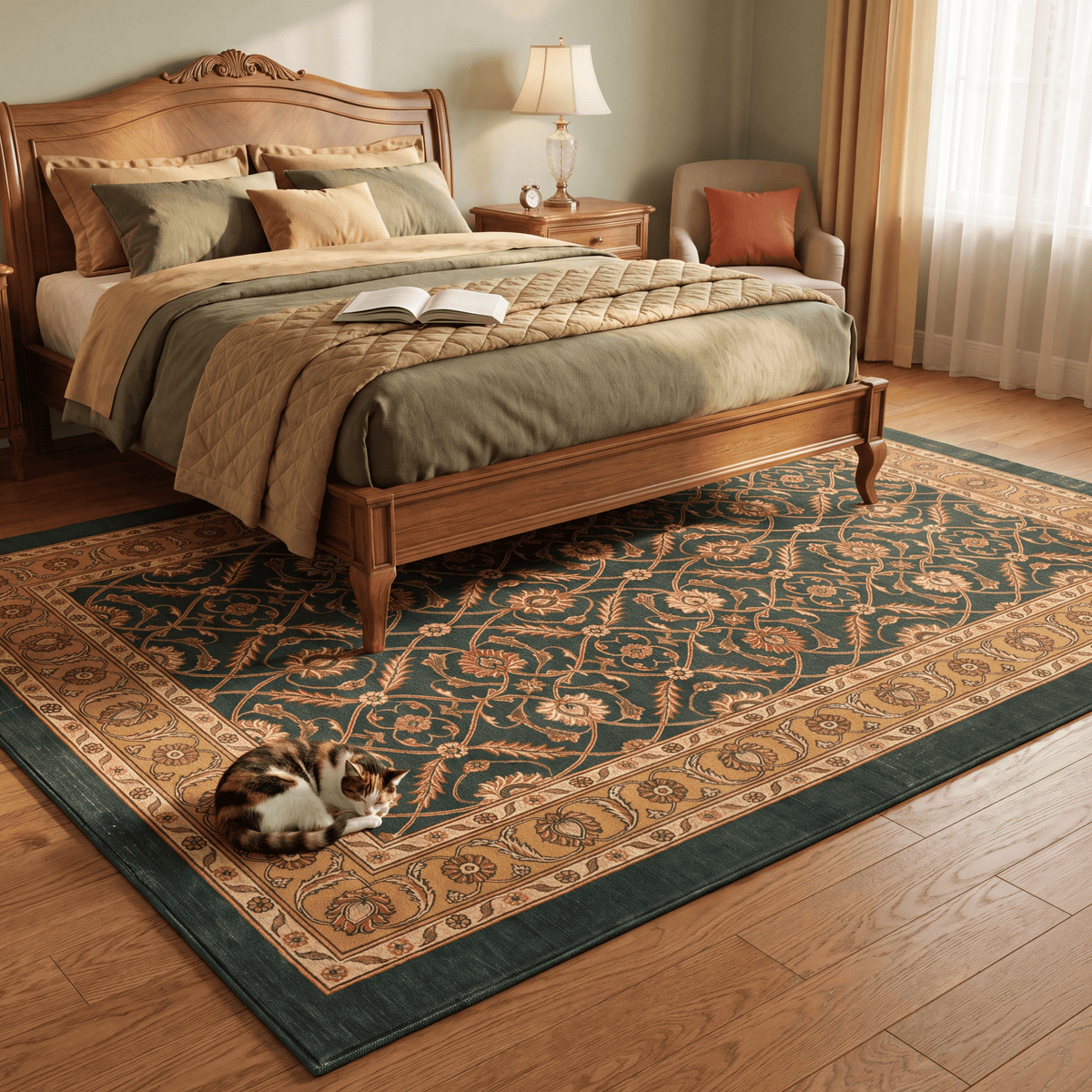 Inlet2 Traditional Floral Border Forest Green Gold Cream Washable Indoor Outdoor Rug - RugzellaDigital Print RugRugzellaRugzellaBBB425-RECT-24x47-60x120cmRGZLLA123166Rectangle2' x 3'11" (60x120 cm)RECTANGLE | Inlet2 rectangle bedroom