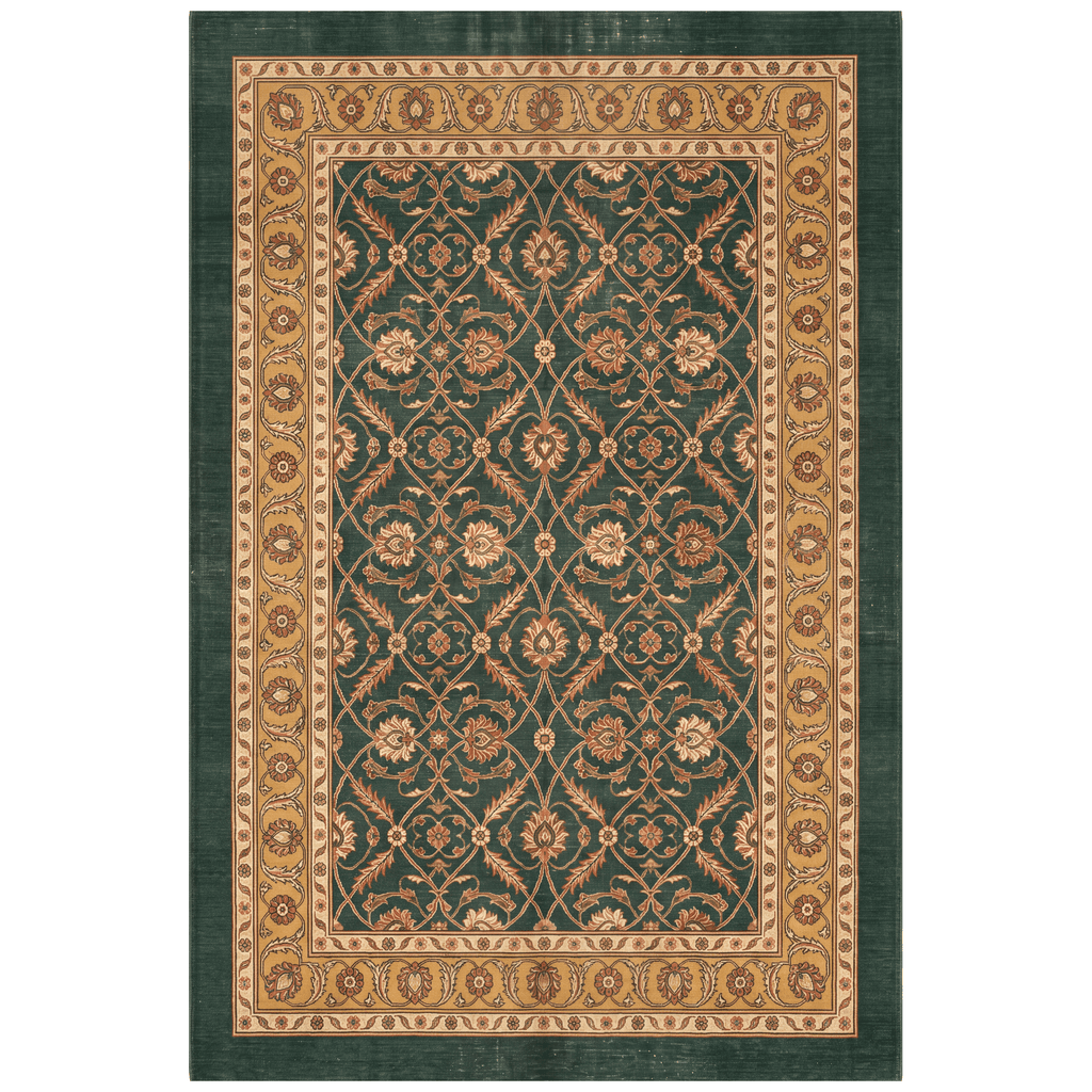 Inlet2 Traditional Floral Border Forest Green Gold Cream Washable Indoor Outdoor Rug - RugzellaDigital Print RugRugzellaRugzellaBBB425-RECT-24x47-60x120cmRGZLLA123166Rectangle2' x 3'11" (60x120 cm)RECTANGLE | HERO | Inlet2 rectangle