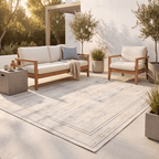 Ivyleaf Modern Minimalist Border Cream Grey Soft Blue Tan Washable Indoor Outdoor Entryway Rug - RugzellaDigital Print RugRugzellaRugzellaBBB586-RECT-24x47-60x120cmRGZLLA176766Rectangle2' x 3'11" (60x120 cm)RECTANGLE | Ivyleaf rectangle outdoor