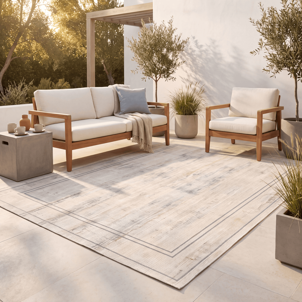Ivyleaf Modern Minimalist Border Cream Grey Soft Blue Tan Washable Indoor Outdoor Entryway Rug - RugzellaDigital Print RugRugzellaRugzellaBBB586-RECT-24x47-60x120cmRGZLLA176766Rectangle2' x 3'11" (60x120 cm)RECTANGLE | Ivyleaf rectangle outdoor