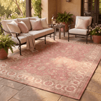 Jonquil Traditional Overdyed Medallion Rose Madder Cream Washable Indoor Outdoor Entryway Rug - RugzellaDigital Print RugRugzellaRugzellaBBB587-RECT-24x47-60x120cmRGZLLA177101Rectangle2' x 3'11" (60x120 cm)RECTANGLE | Jonquil rectangle outdoor