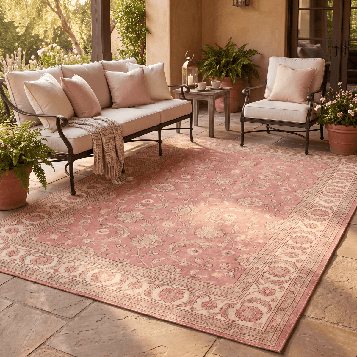 Jonquil Traditional Overdyed Medallion Rose Madder Cream Washable Indoor Outdoor Entryway Rug - RugzellaDigital Print RugRugzellaRugzellaBBB587-RECT-24x47-60x120cmRGZLLA177101Rectangle2' x 3'11" (60x120 cm)RECTANGLE | Jonquil rectangle outdoor
