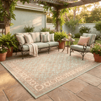 Kelder Traditional All-Over Floral Border Sage Ivory Rose Washable Indoor Outdoor Entryway Rug - RugzellaDigital Print RugRugzellaRugzellaBBB458-RECT-24x47-60x120cmRGZLLA130871Rectangle2' x 3'11" (60x120 cm)RECTANGLE | Kelder rectangle outdoor