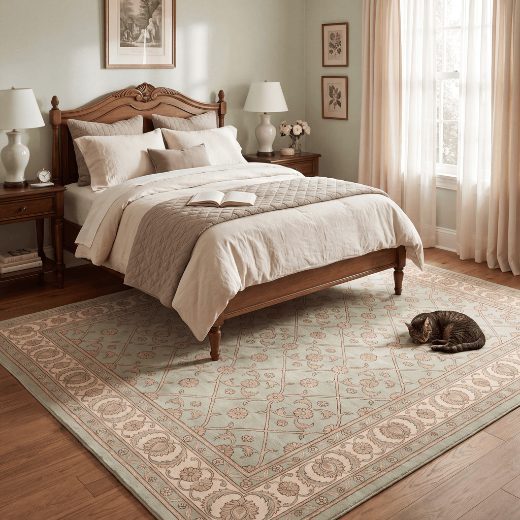 Kelder Traditional All-Over Floral Border Sage Ivory Rose Washable Indoor Outdoor Entryway Rug - RugzellaDigital Print RugRugzellaRugzellaBBB458-RECT-24x47-60x120cmRGZLLA130871Rectangle2' x 3'11" (60x120 cm)RECTANGLE | Kelder rectangle bedroom