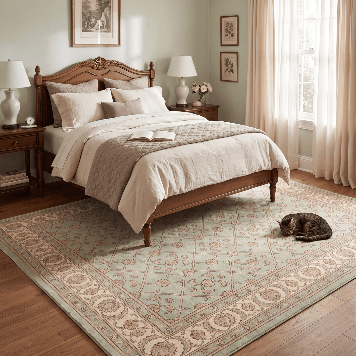 Kelder Traditional All-Over Floral Border Sage Ivory Rose Washable Indoor Outdoor Entryway Rug - RugzellaDigital Print RugRugzellaRugzellaBBB458-RECT-24x47-60x120cmRGZLLA130871Rectangle2' x 3'11" (60x120 cm)RECTANGLE | Kelder rectangle bedroom