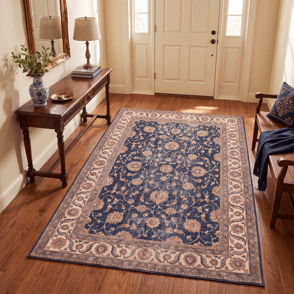 Kettle Traditional Distressed Medallion Indigo Ivory Madder Red Washable Indoor Outdoor Entryway Rug - RugzellaDigital Print RugRugzellaRugzellaBBB459-RECT-24x47-60x120cmRGZLLA130201Rectangle2' x 3'11" (60x120 cm)RECTANGLE | Kettle rectangle entryway