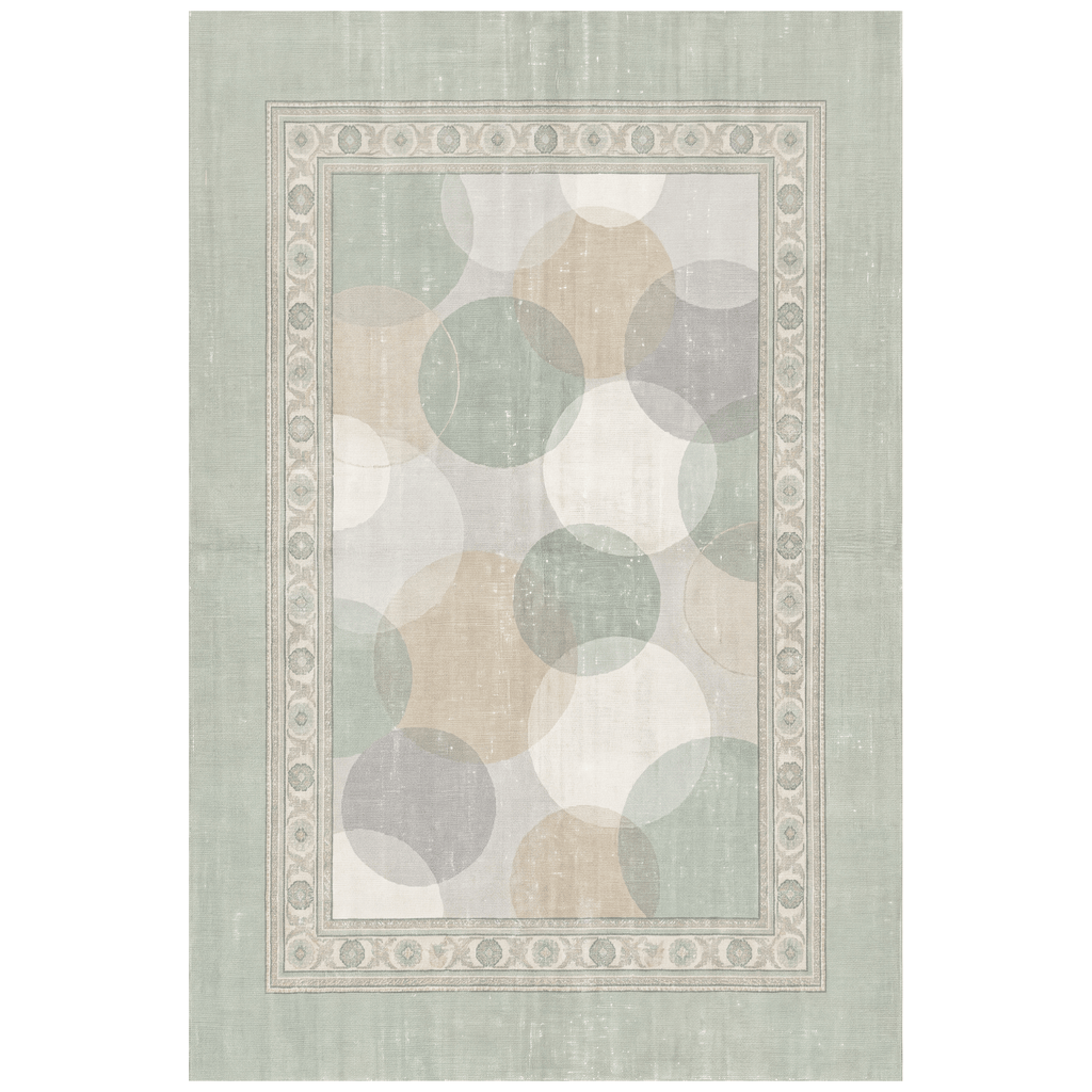Knoll2 Modern Overlapping Circles Sage Green Linen Fog Washable Indoor Outdoor Rug - RugzellaDigital Print RugRugzellaRugzellaBBB426-RECT-24x47-60x120cmRGZLLA123501Rectangle2' x 3'11" (60x120 cm)RECTANGLE | HERO | Knoll2 rectangle