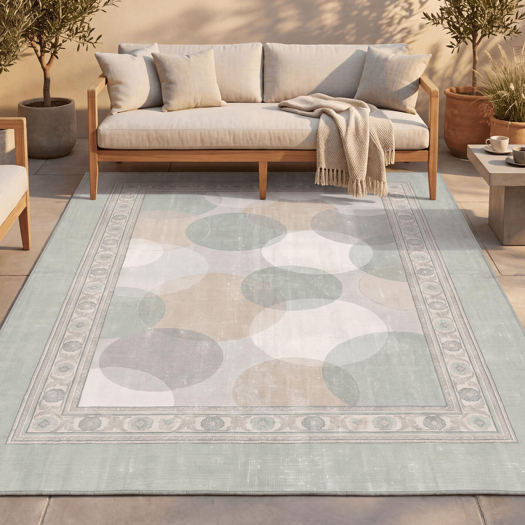 Knoll2 Modern Overlapping Circles Sage Green Linen Fog Washable Indoor Outdoor Rug - RugzellaDigital Print RugRugzellaRugzellaBBB426-RECT-24x47-60x120cmRGZLLA123501Rectangle2' x 3'11" (60x120 cm)RECTANGLE | Knoll2 rectangle outdoor