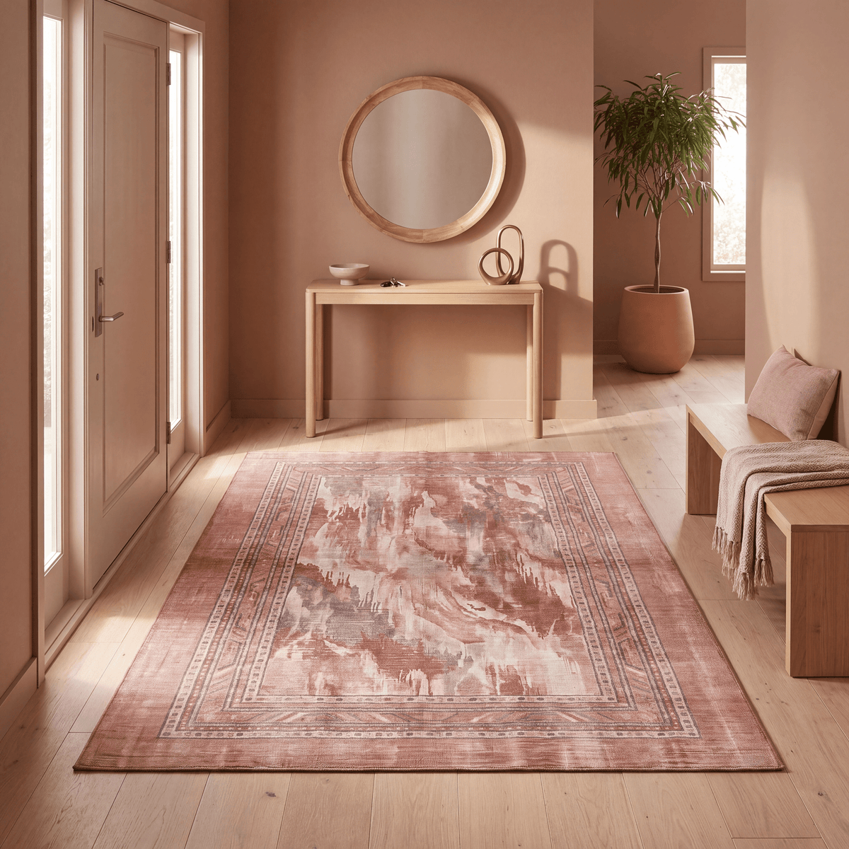 Knotgrass Modern Distressed Clay Rose Ash Solid Washable Indoor Outdoor Entryway Rug - RugzellaDigital Print RugRugzellaRugzellaBBB590-RECT-24x47-60x120cmRGZLLA178106Rectangle2' x 3'11" (60x120 cm)RECTANGLE | Knotgrass rectangle entryway