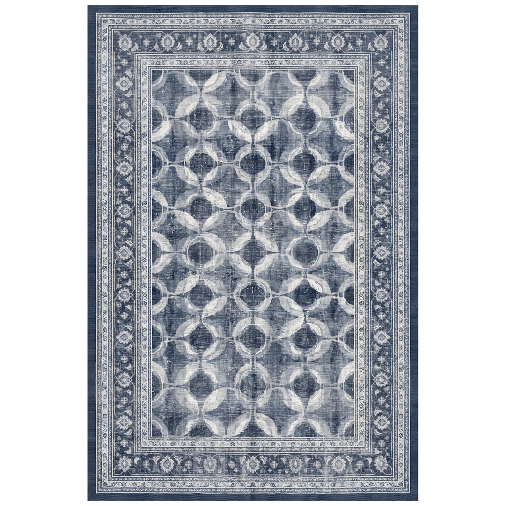 Knowe Modern Overlapping Circles Indigo Blue Grey Chalk White Washable Indoor Outdoor Entryway Rug - RugzellaDigital Print RugRugzellaRugzellaBBB460-RECT-24x47-60x120cmRGZLLA130536Rectangle2' x 3'11" (60x120 cm)RECTANGLE | HERO | Knowe rectangle