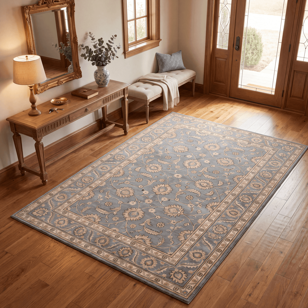 Ladysmock Traditional Overdyed Medallion Slate Bone Gold Washable Indoor Outdoor Entryway Rug - RugzellaDigital Print RugRugzellaRugzellaBBB591-RECT-24x47-60x120cmRGZLLA178441Rectangle2' x 3'11" (60x120 cm)RECTANGLE | Ladysmock rectangle entryway