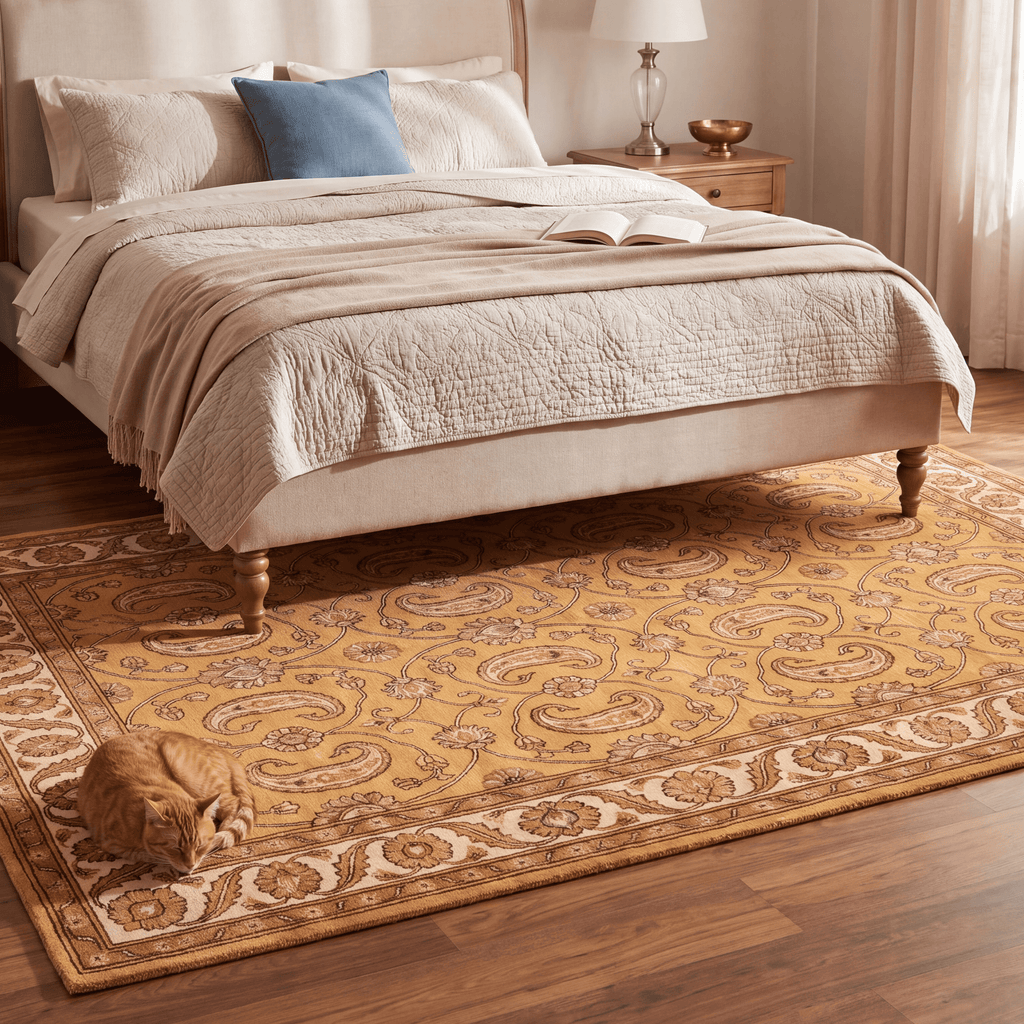 Lagoon2 Traditional Floral Border Saffron Gold Ivory Washable Indoor Outdoor Rug - RugzellaDigital Print RugRugzellaRugzellaBBB391-RECT-24x47-60x120cmRGZLLA113451Rectangle2' x 3'11" (60x120 cm)RECTANGLE | Lagoon2 rectangle bedroom