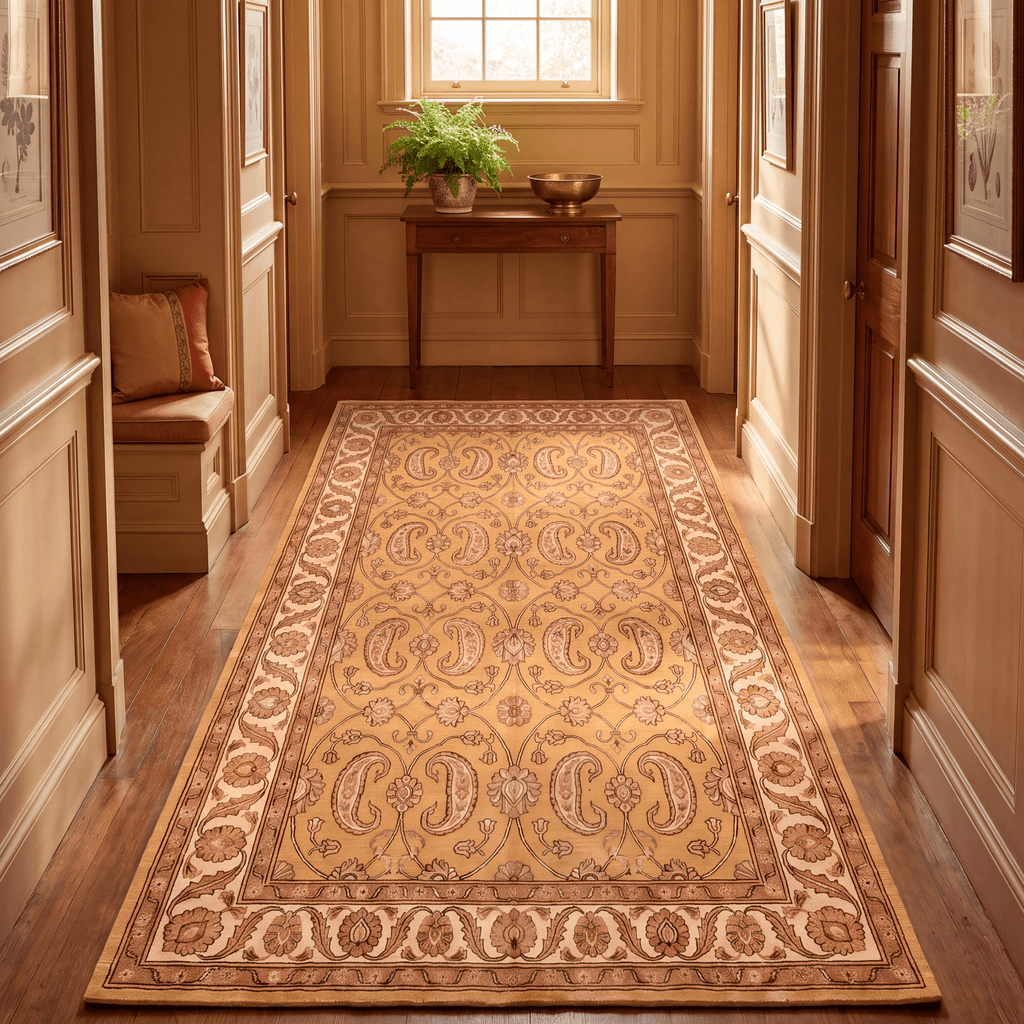 Lagoon2 Traditional Floral Border Saffron Gold Ivory Washable Indoor Outdoor Rug - RugzellaDigital Print RugRugzellaRugzellaBBB391-RECT-24x47-60x120cmRGZLLA113451Rectangle2' x 3'11" (60x120 cm)RUNNER | Lagoon2 runner hallway