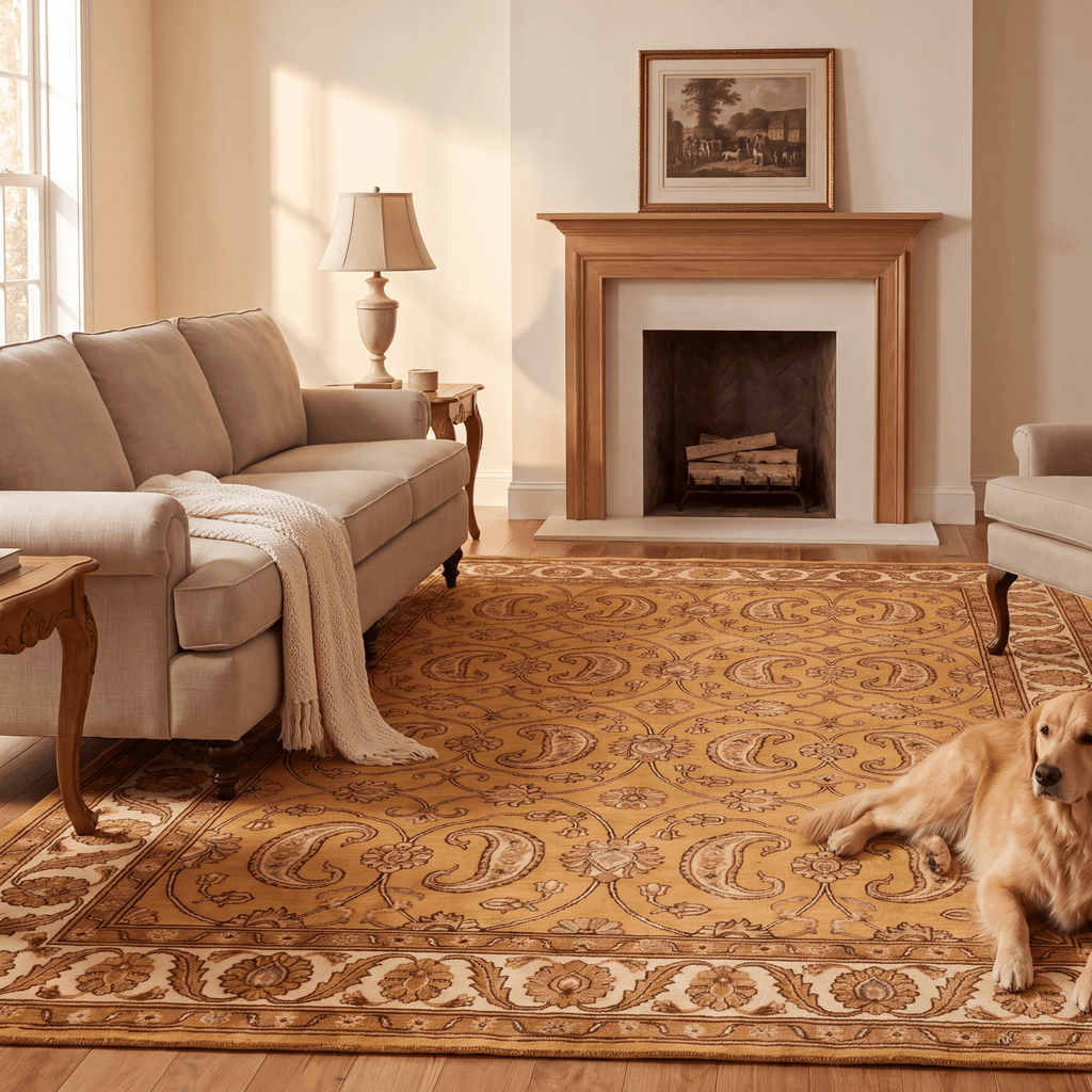Lagoon2 Traditional Floral Border Saffron Gold Ivory Washable Indoor Outdoor Rug - RugzellaDigital Print RugRugzellaRugzellaBBB391-RECT-24x47-60x120cmRGZLLA113451Rectangle2' x 3'11" (60x120 cm)RECTANGLE | Lagoon2 rectangle livingroom