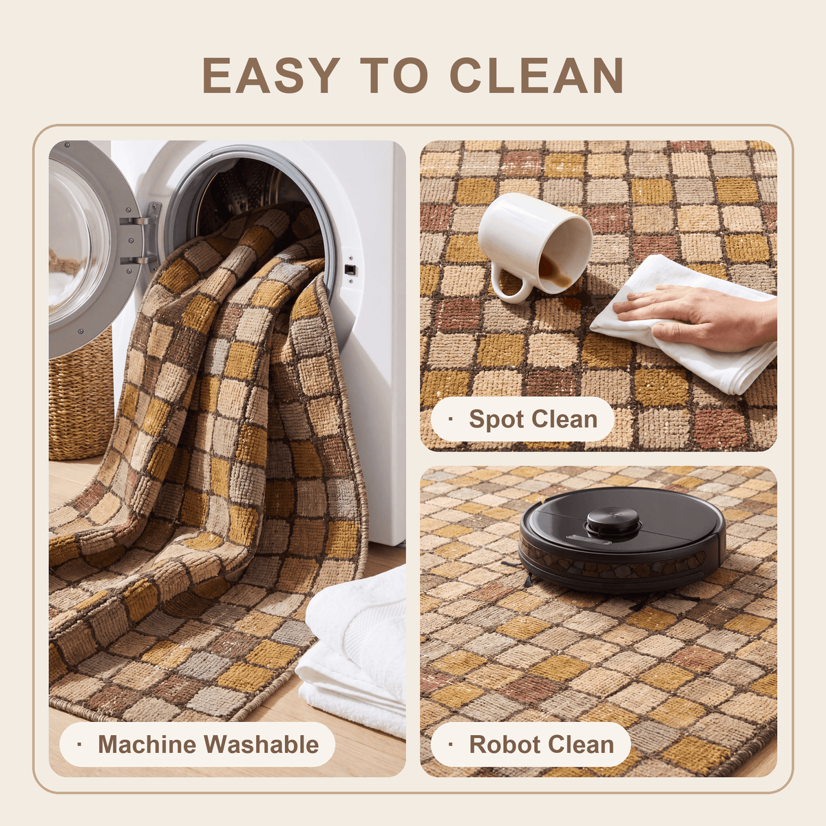 Larkspur Modern Speckled Mosaic Dot Bronze Umber Wheat Washable Indoor Outdoor Entryway Rug - RugzellaDigital Print RugRugzellaRugzellaBBB592-RECT-24x47-60x120cmRGZLLA178776Rectangle2' x 3'11" (60x120 cm)SHARED | Larkspur feature clean